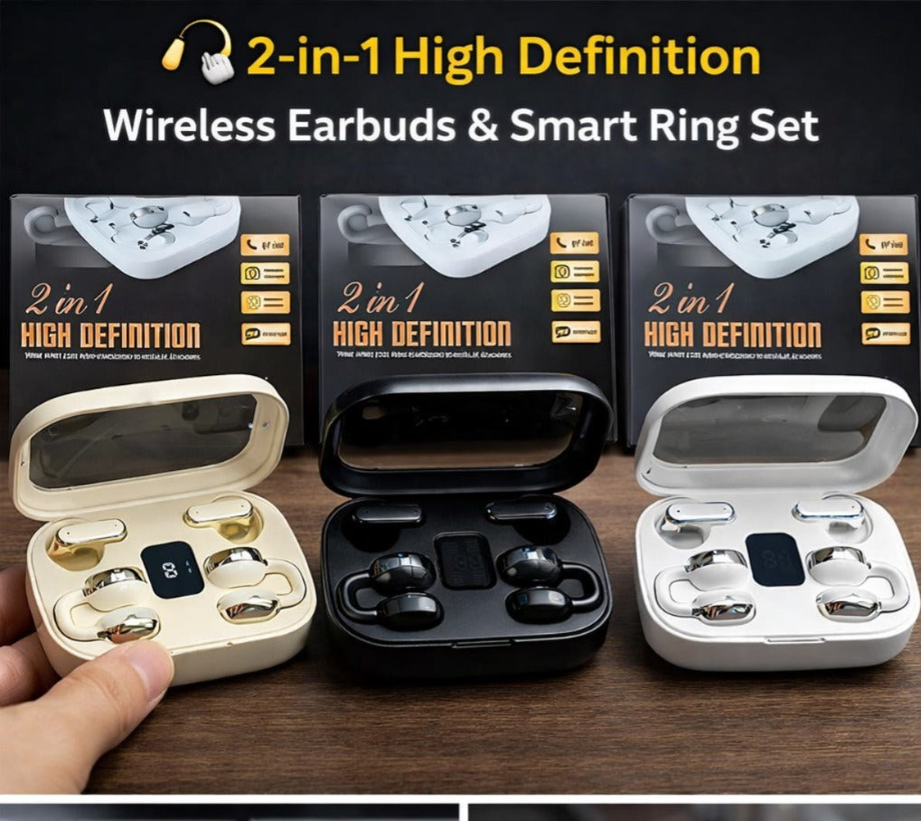2-in-1 High Definition Wireless Earbuds & Smart Ring Set